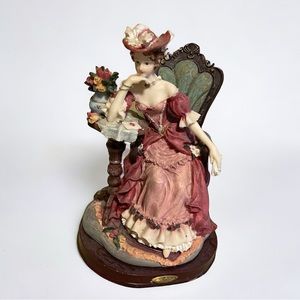 RARE Adeline Collection Large Figurine Vintage Lady Sitting Chair Flowers Letter